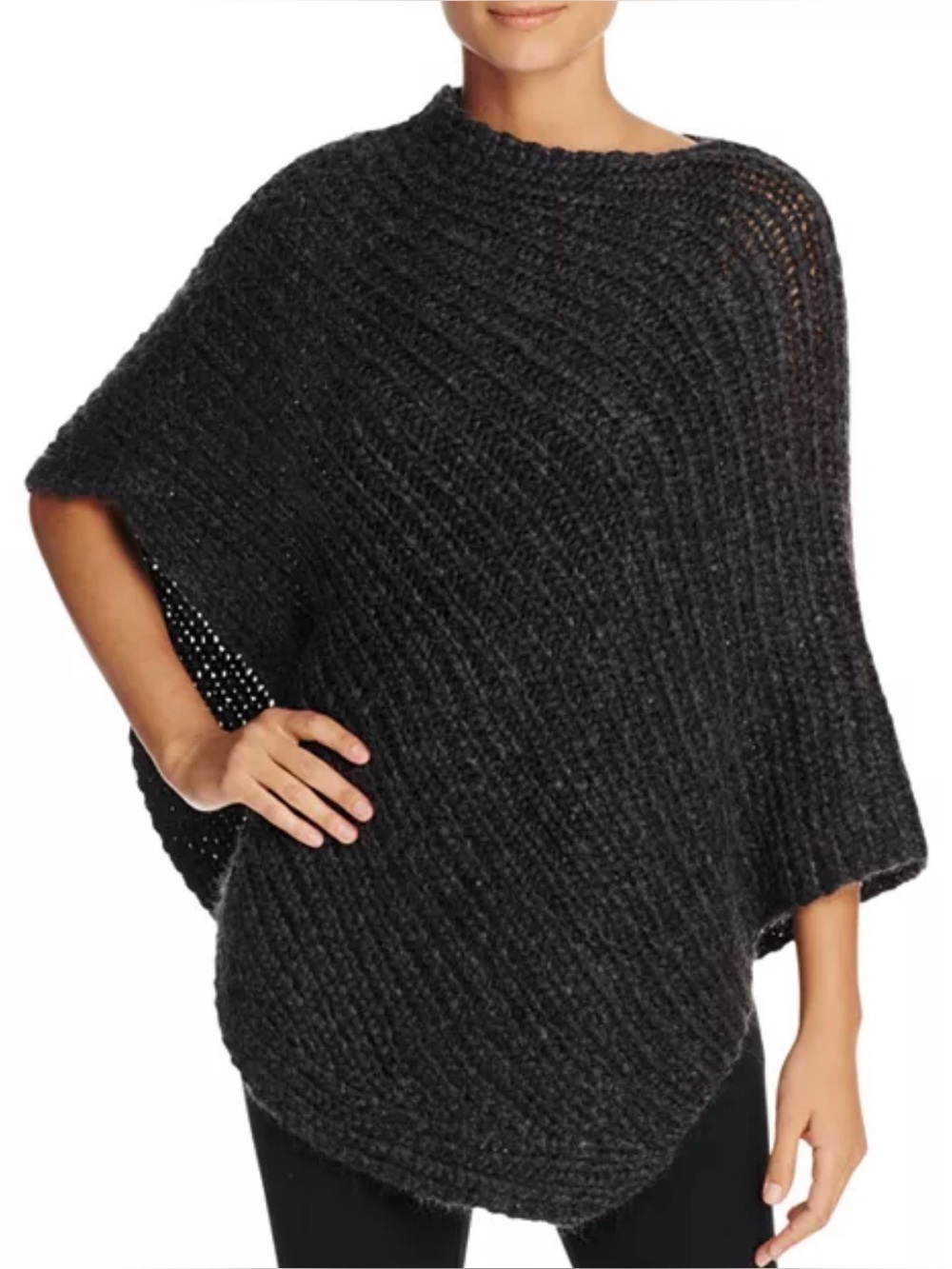 Eileen Fisher Women Asymmetric Mohair Ribbed Poncho - Size OS